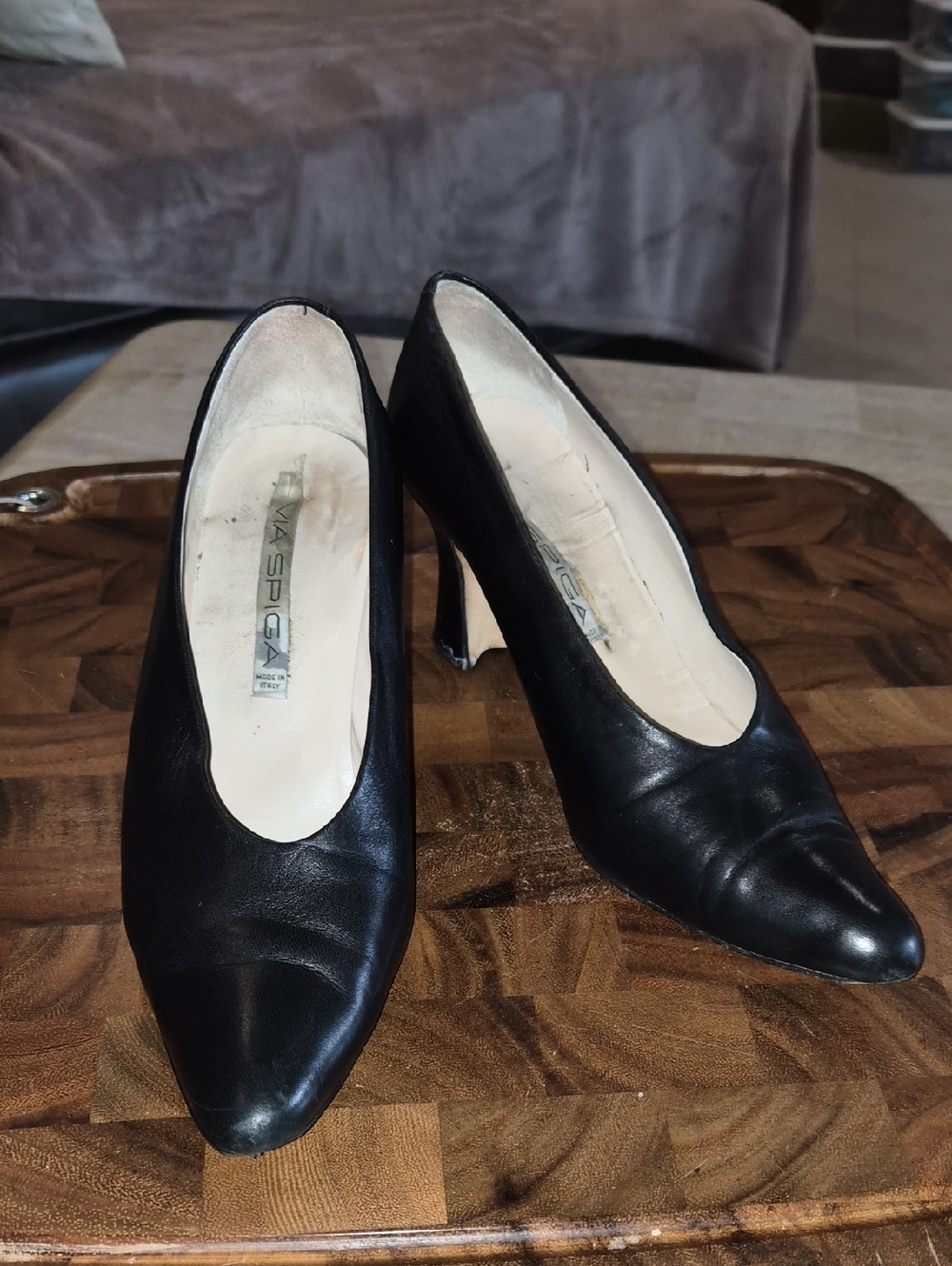 Via Spiga Black Pointed-Toe Leather Heels